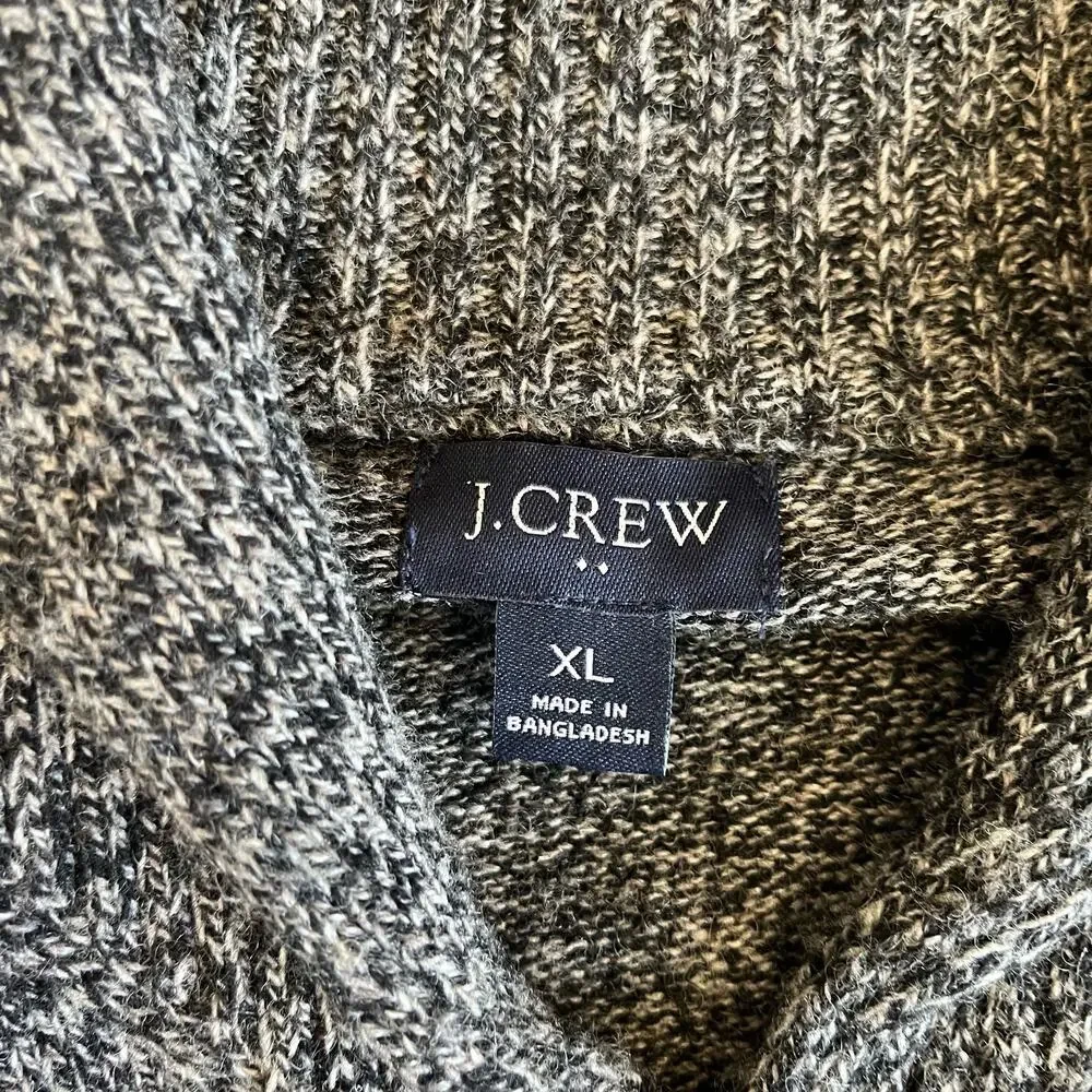 J. Crew Sweater Men's Size XL Brown Marled Shawl Collar Button Lambs Wool Blend